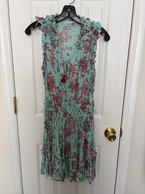 Poupette St. Barth Seafoam Mini Dress with Red Floral Print